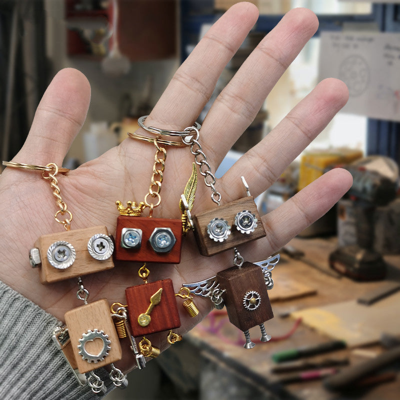Handmade DIY Wooden Block Robot Keychain Material Pack