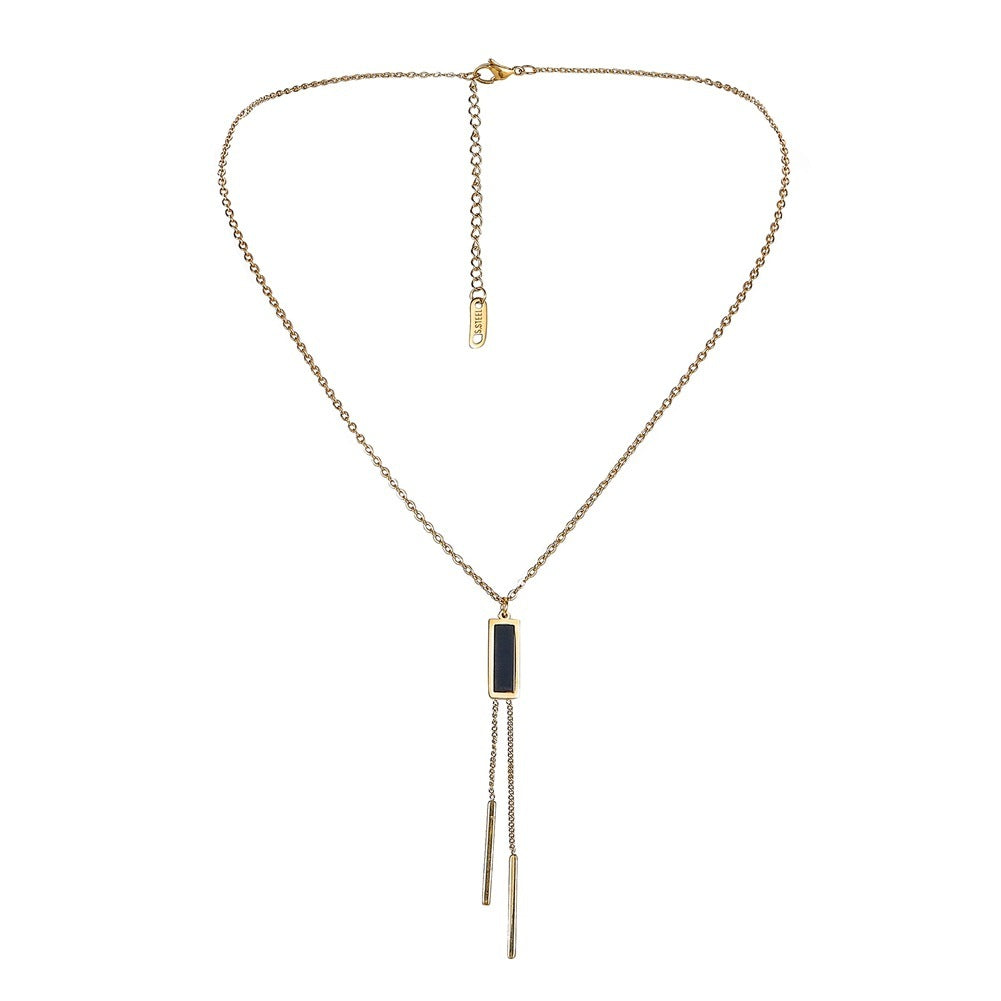 Stainless Steel Geometric Rectangle Black Dripping Tassel Necklace