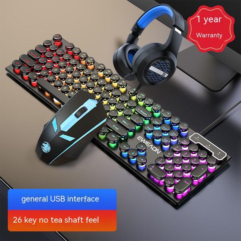 Punk Keyboard And Mouse Set Retro Round Parts Wired
