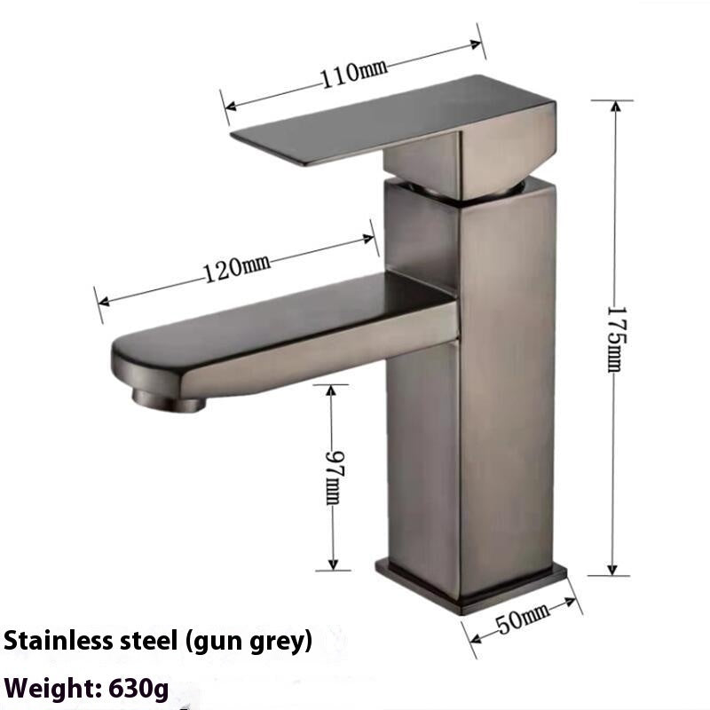 304 Stainless Steel Square Basin Hot And Cold Faucet