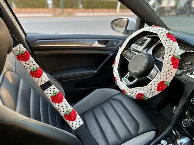 Car Interior Hand-crocheted Flower Steering Wheel Warm Non-slip Cover
