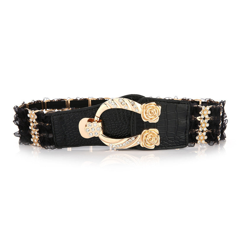 Ladies Elastic Belt Accessories Decorative Rhinestone Belt