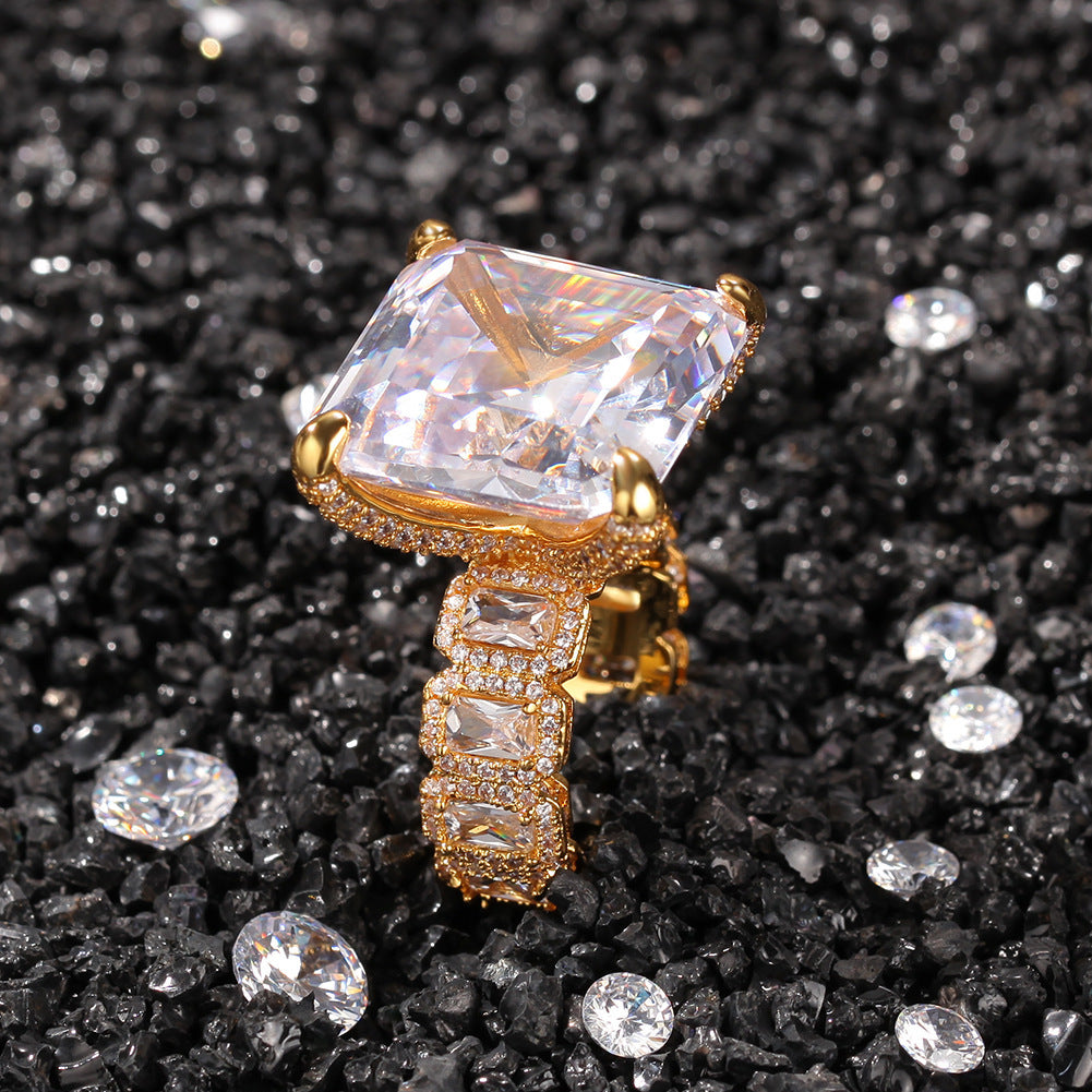 Vintage Hip Hop Gold Plated Men's Luxury Large Zircon Ring