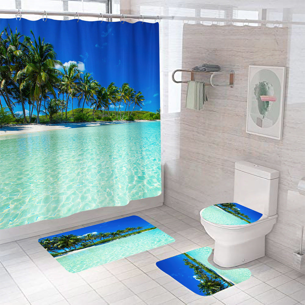 Mildew-proof Bathroom Shower Curtain Set Of Four