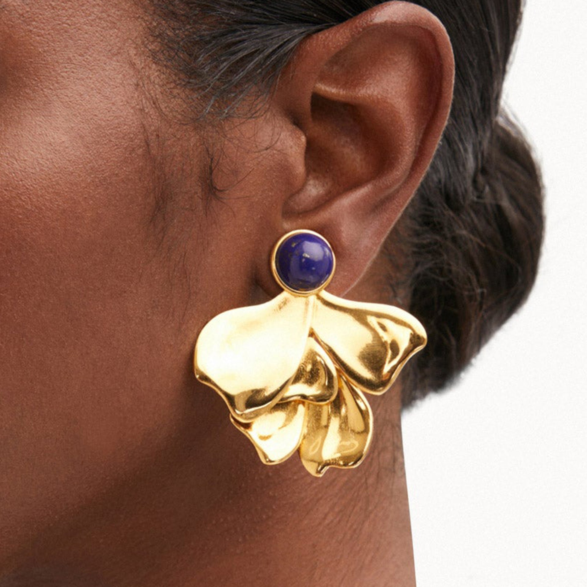 Stainless Steel Lapis Lazuli Irregular Fan-Shaped Earrings