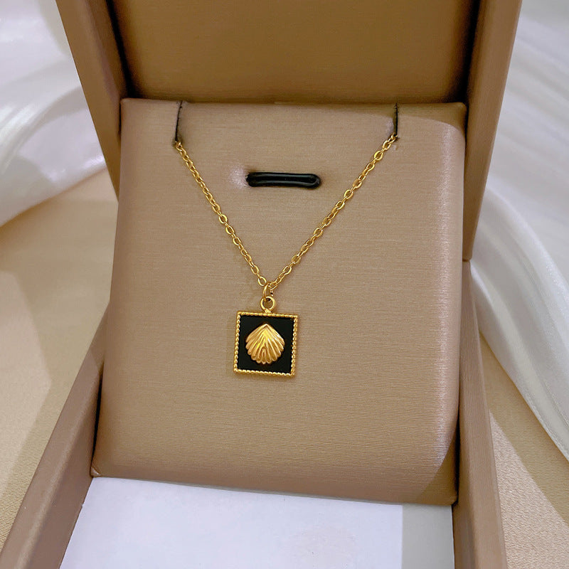 Square Shell Personality Minimalist Stove Real Gold Necklace Women