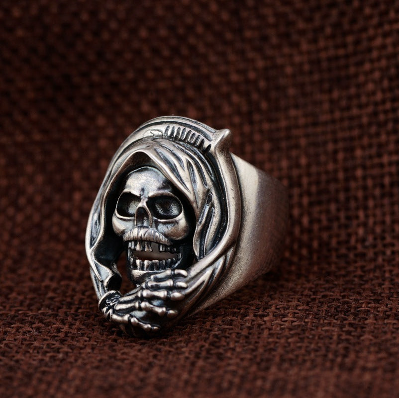 S925 Silver Vintage Style Men's Openwork Skull Ring