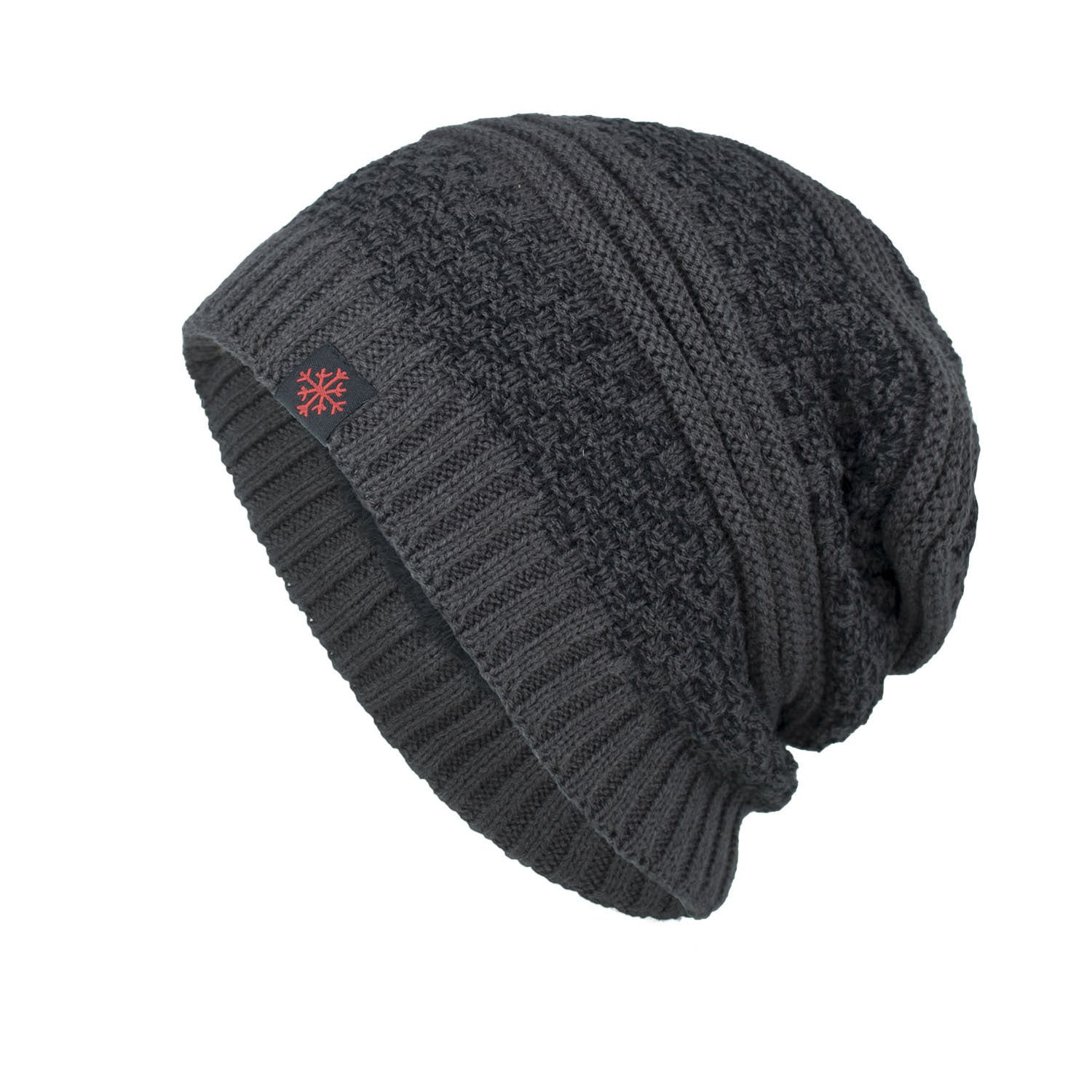 Knitted Wool Hat With Red Snowflake Cloth Mark