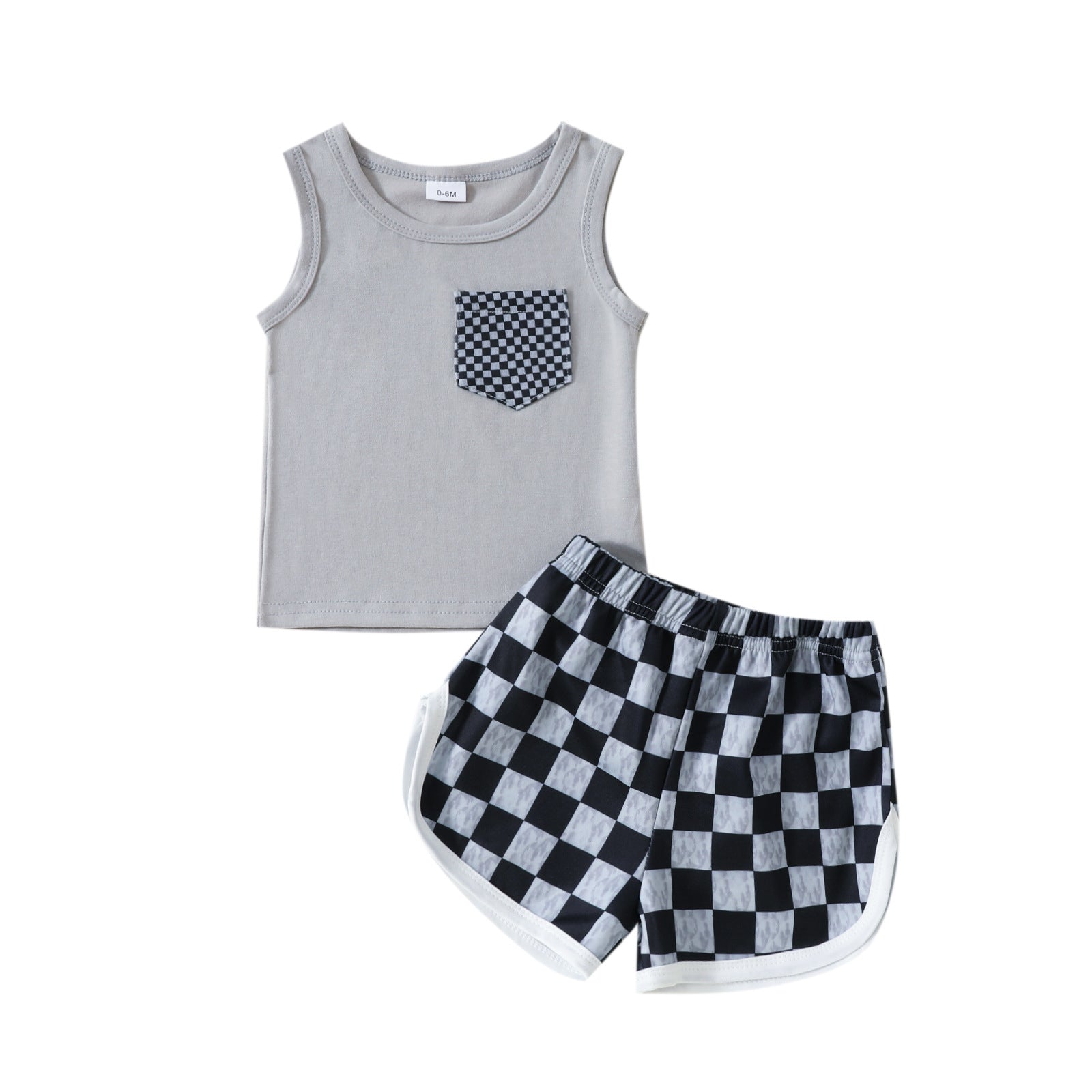 Sleeveless Top Plaid Printed Shorts Two-piece For Boys