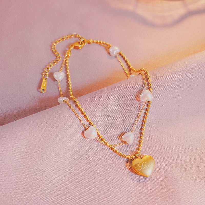 Mild Luxury Retro Double Layers Loving Heart Anklet