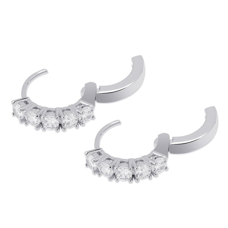 Single Row Zircon Hip Hop Men And Women Couple Hinge Ring Earrings