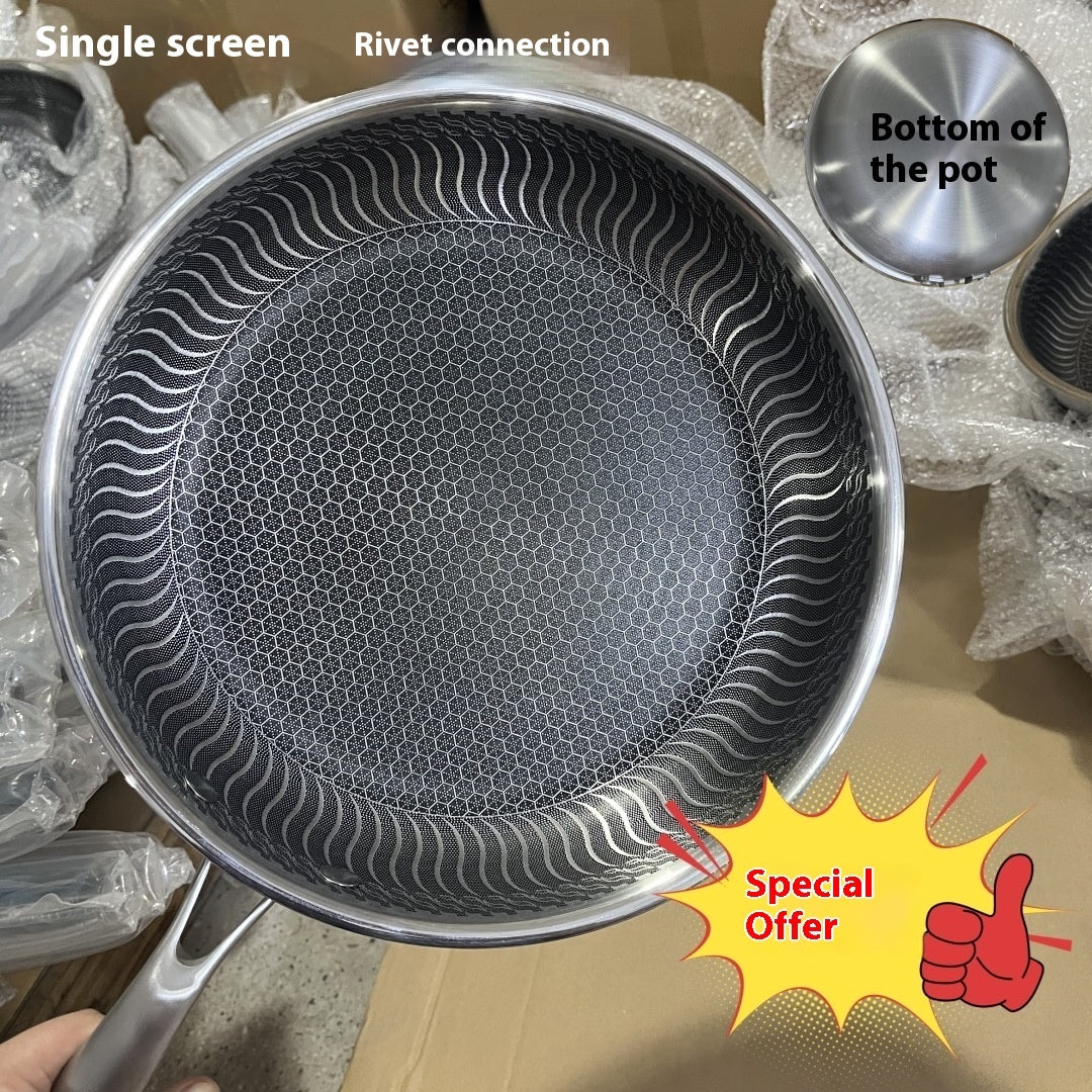 Stainless Steel Frying Pan Household Uncoated Induction Cooker Applicable To Gas Stove