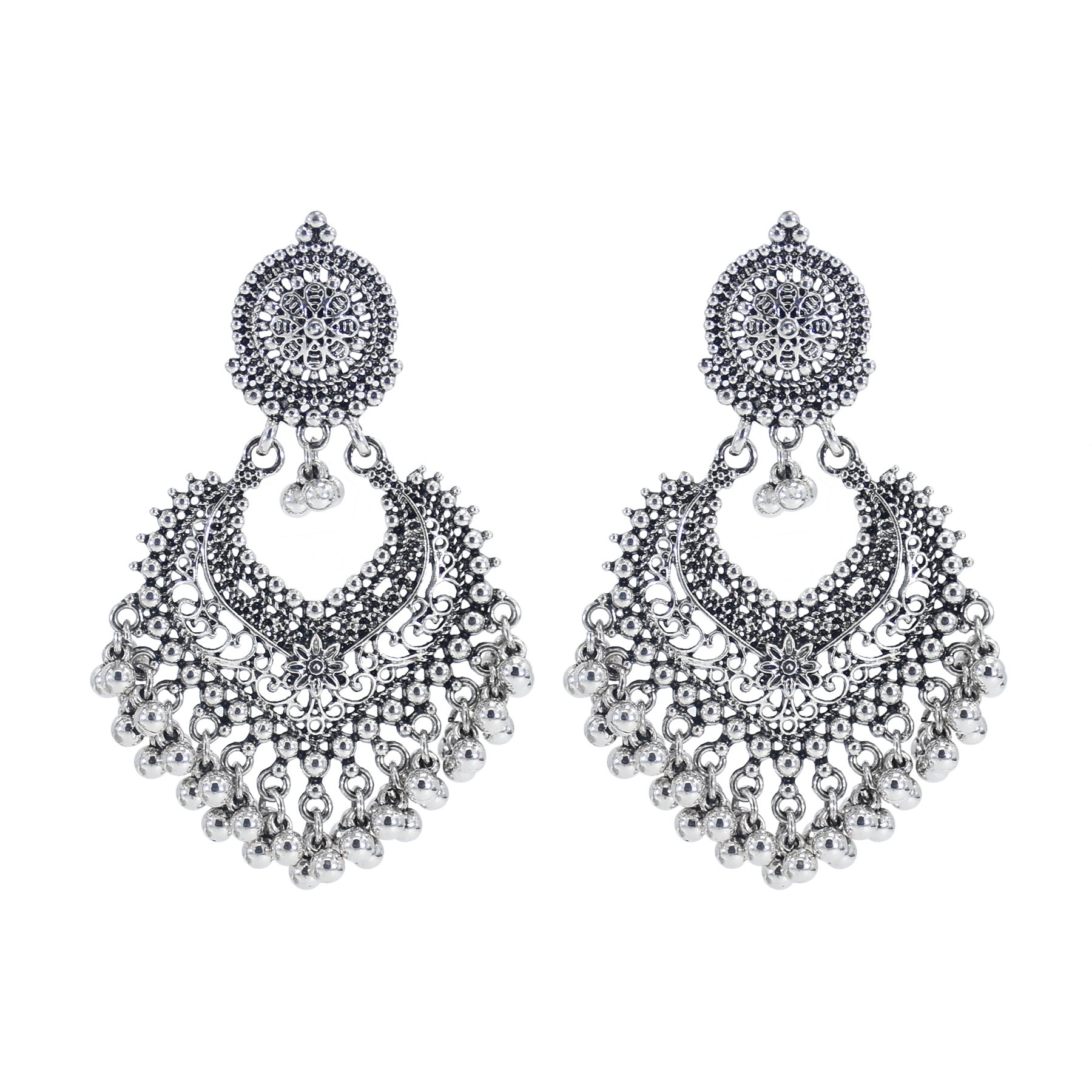 Fan-shaped Retro Ethnic Style Earrings Tassel Hollow