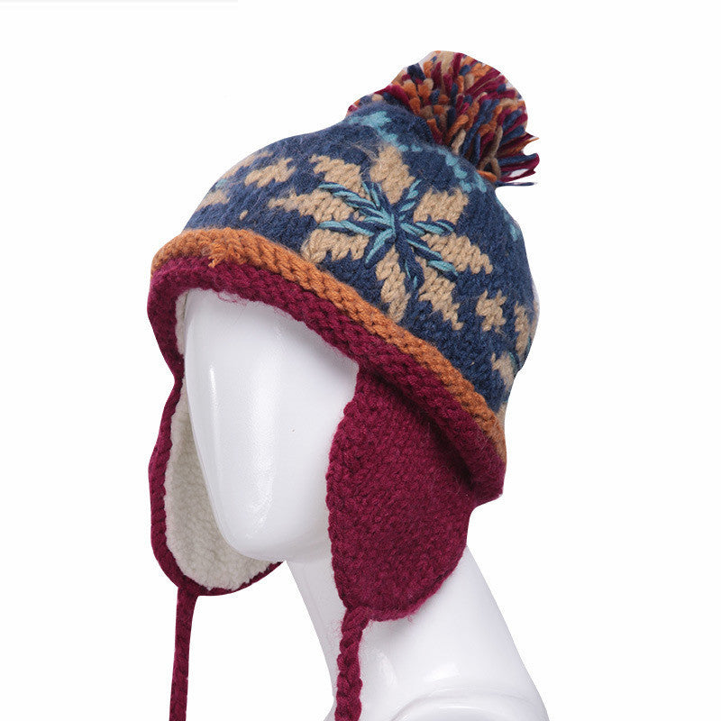 Thickened Warm Jacquard Wool Hat Pure Handmade