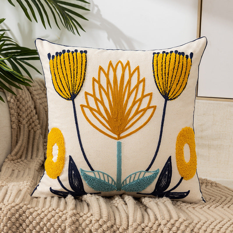 Pastoral Style Home Sofa Cushion Flower Embroidery Pillow Cover