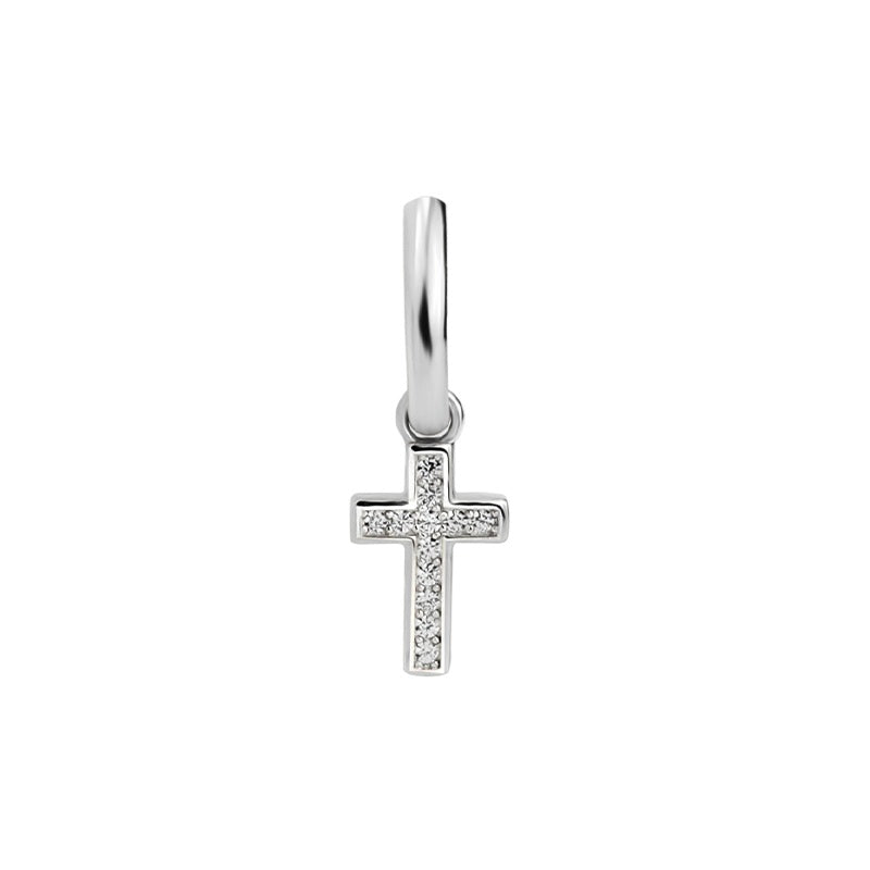 Sterling Silver Cross Ear Ring Men And Women Hip Hop Inlaid Zircon