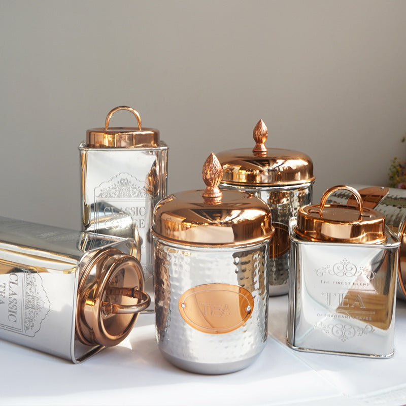 Boîtes de rangement en métal et verre pour café et thé, fournitures de cuisine, décoration de table