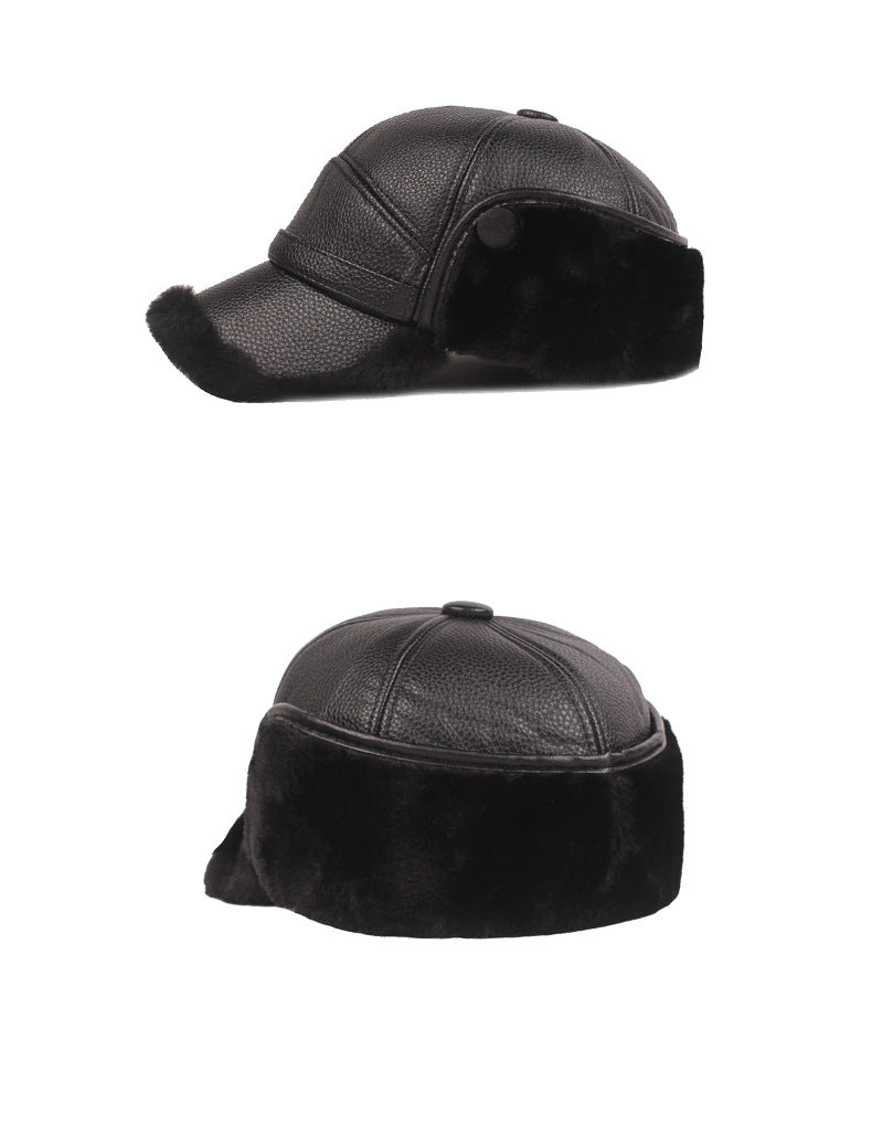 Winter Thick Leather Hat Cap with Ear Protection