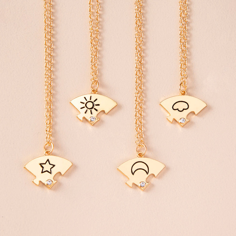 Jigsaw Puzzle Sun Cloud Star Moon Rhinestone Necklaces For Best Friends Sisters Brothers