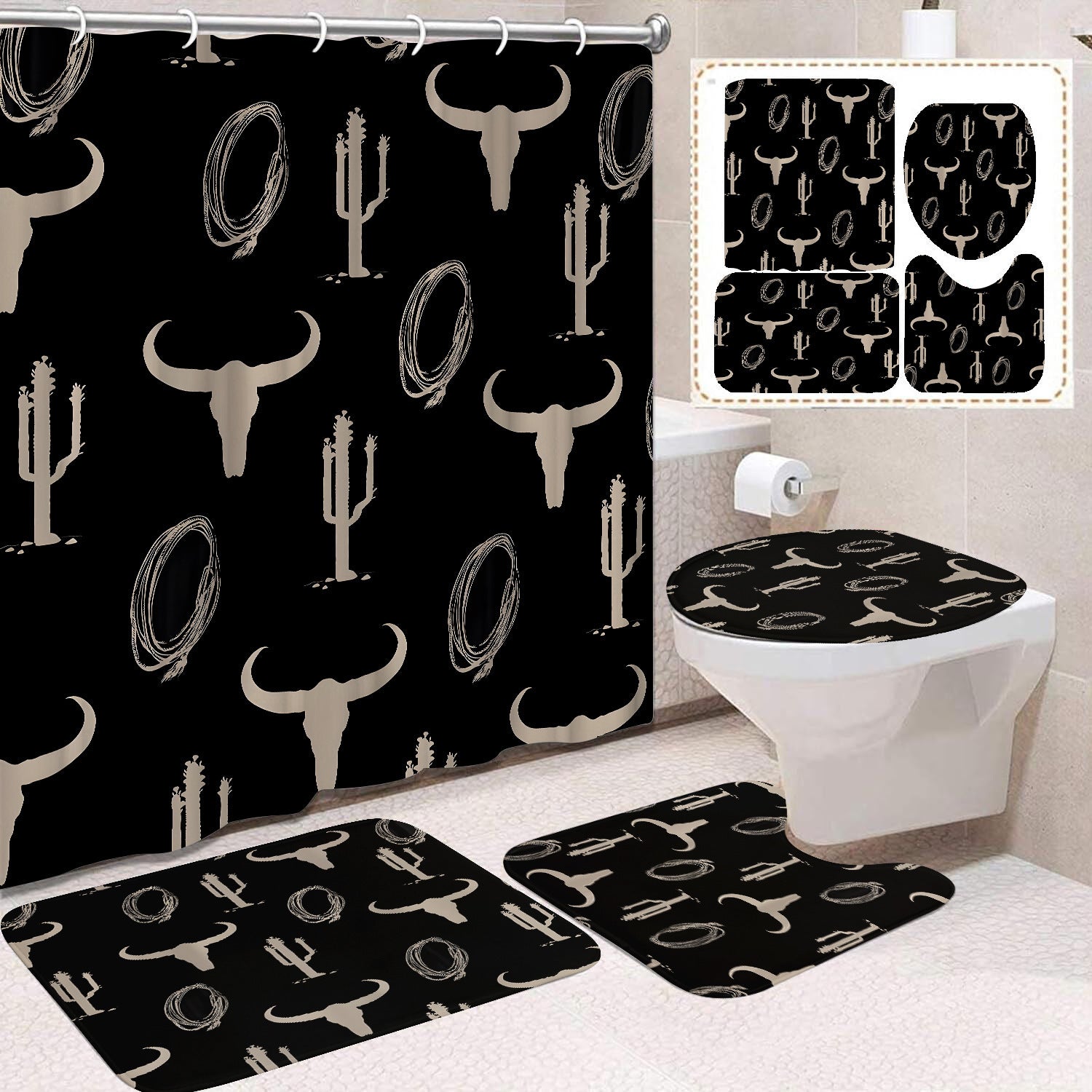 Polyester Waterproof And Mildew-proof Shower Curtain Four-piece Partition Bathroom Curtain