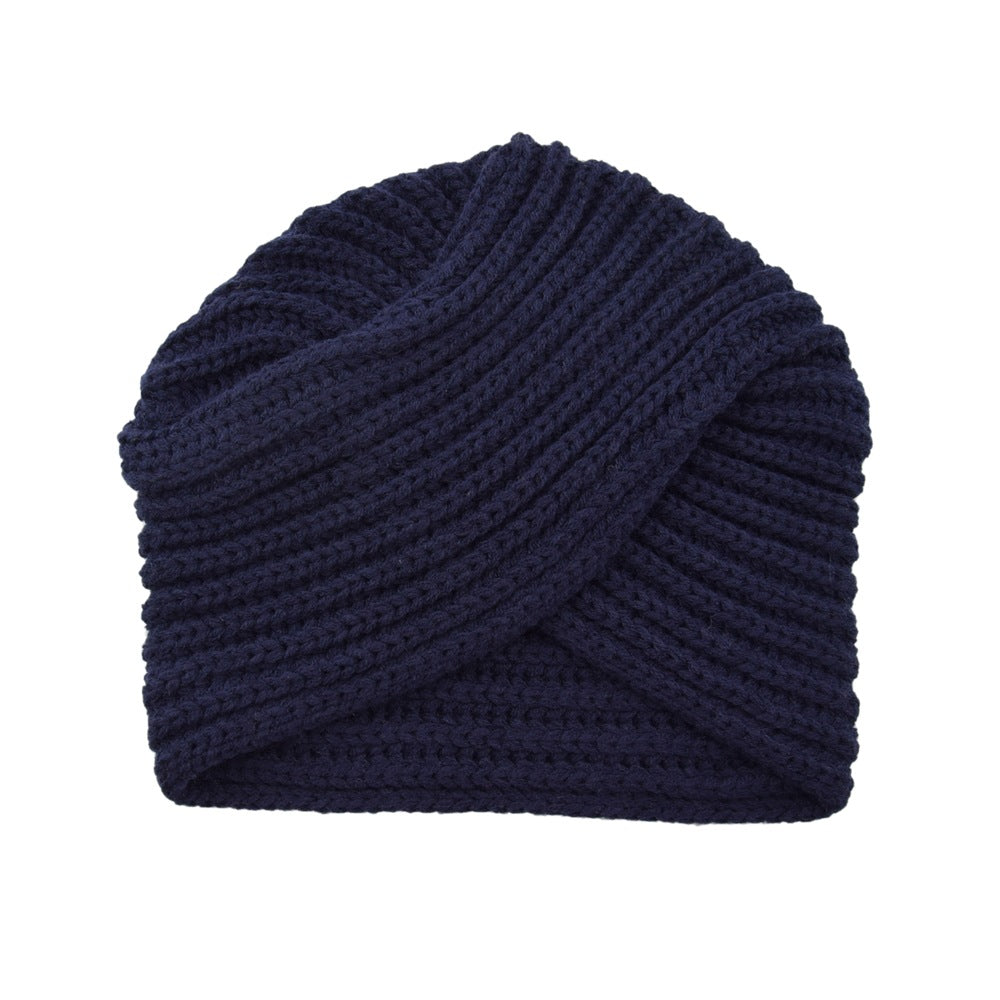 Fashion Woolen Knit Hat With Crossover Pullover