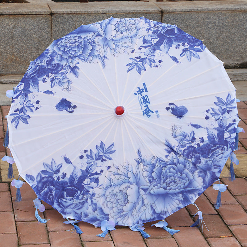Ancient Costume Silk Cloth Tassel Petal Umbrella