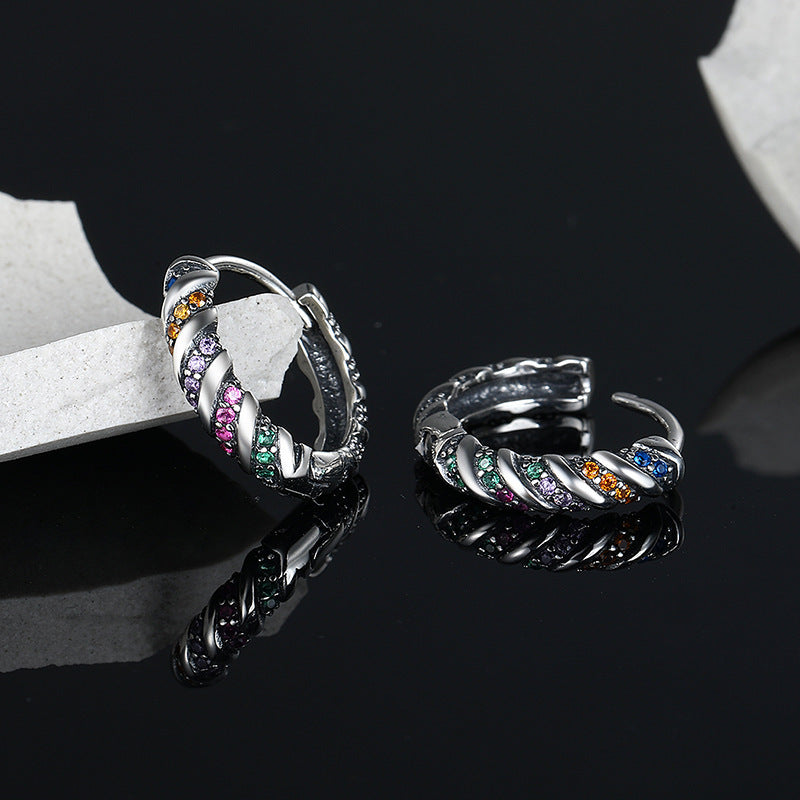 Full Body 925 Sterling Silver Multi Color Striped Earrings For Women