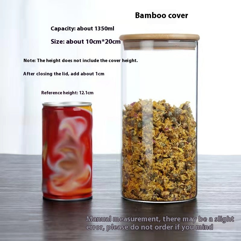 Borosilicate Glass Bamboo Cover Tea Sealed Jar