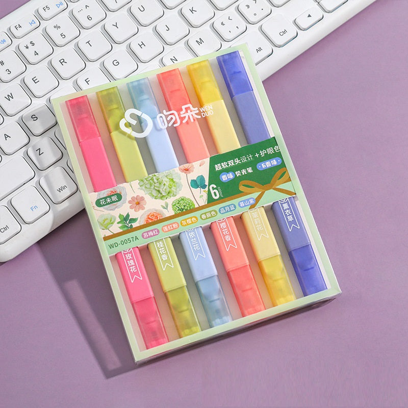 Fragrant Double-headed Fluorescent Pen Ins Girl's Heart Hand Account Watercolor Student Good-looking Key Boxed Marking Pen
