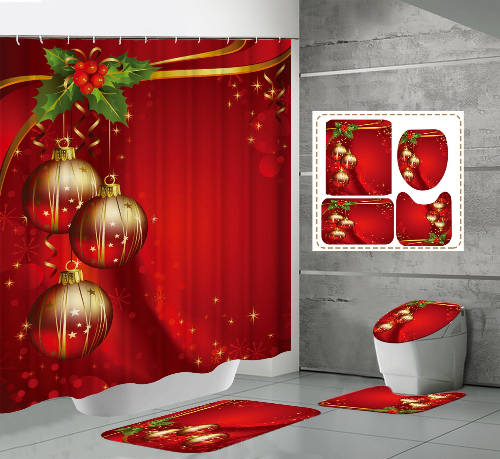 Printed Waterproof Polyester Bathroom Jingling Bell Partition Shower Curtain