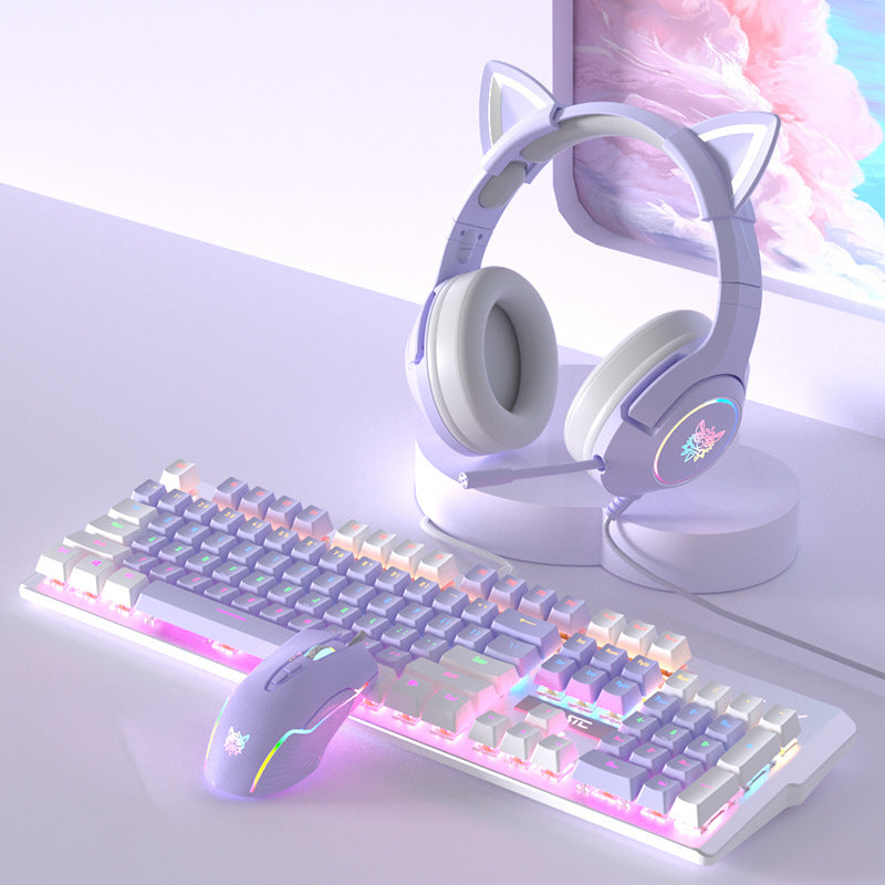 Purple Mechanical Keyboard Mouse Suit Wired Green Axis