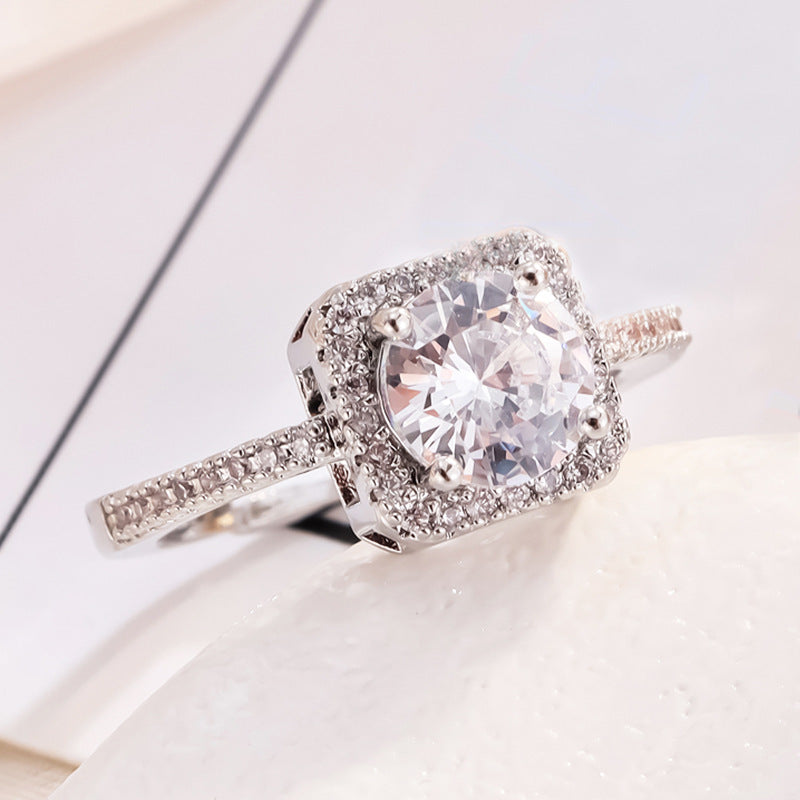 Square Sugar Diamond Wedding Ring Adjustable Ring Women