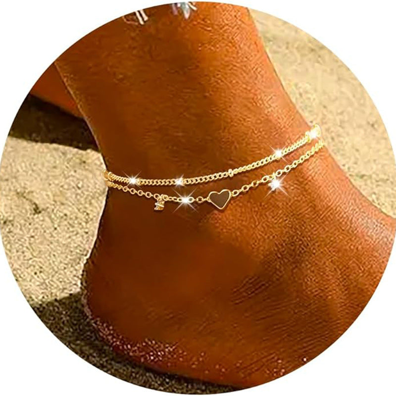 Cheville en Zircon en Forme de Cœur de Mode pour Femmes, Étanche et Simple