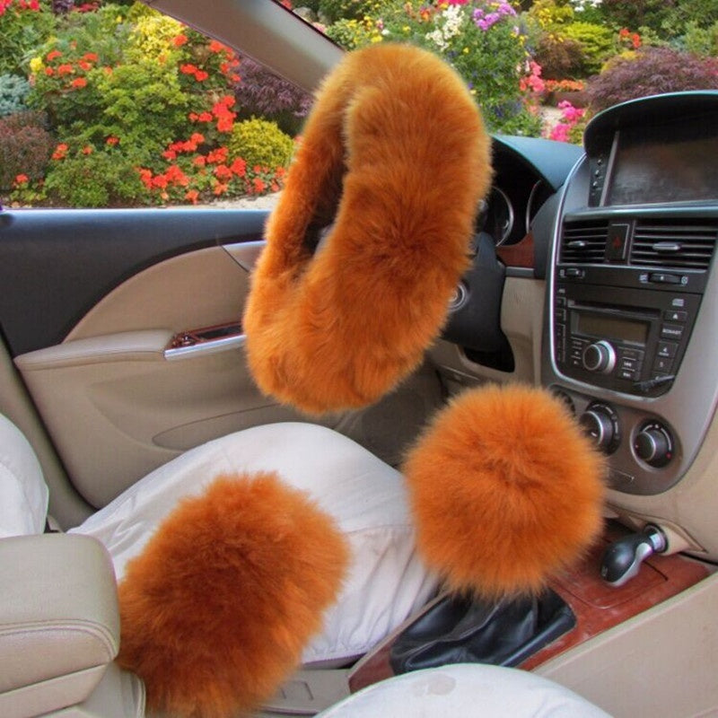 Pure Wool Car Steering Wheel Cover Three-piece Set