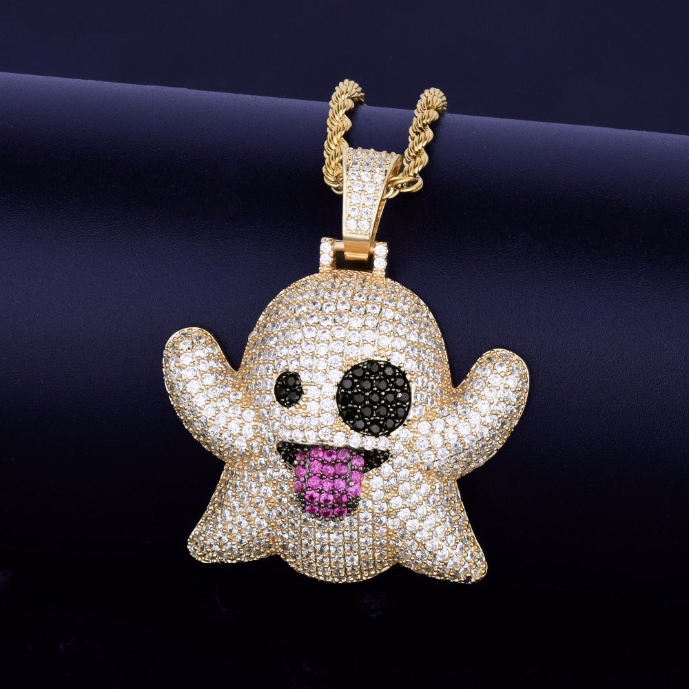 Ghost Funny Expression Hip Hop Pendant Street Hipster Full Of Zircon Necklace