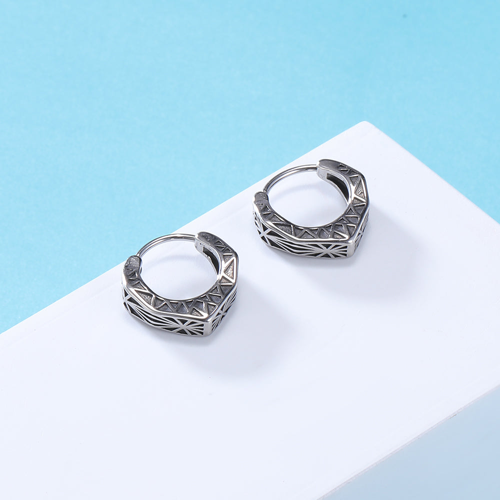 Vintage Beige W Pattern Titanium Earrings