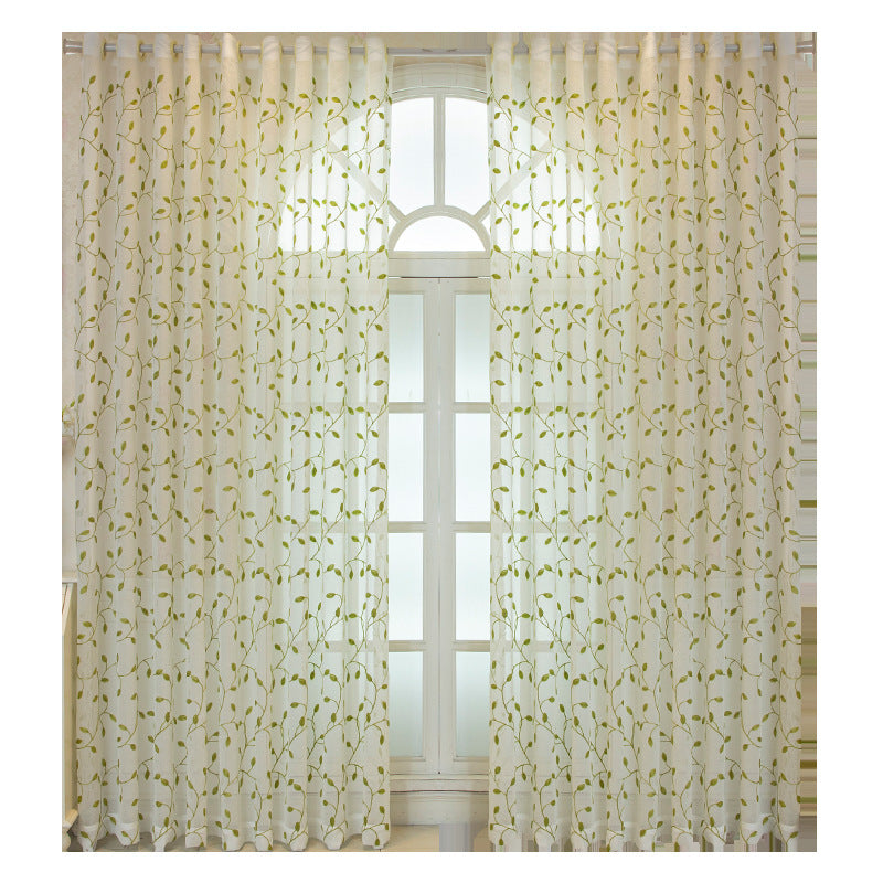 Embroidered Green Leaf Mesh Curtains