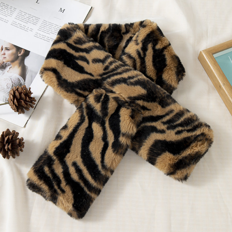 Women's Autumn And Winter Plush Thick Leopard Print Scarf