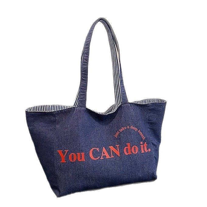 Large Capacity Tote Double-sided New Striped Casual One-shoulder Texture Embroidered Canvas Bag