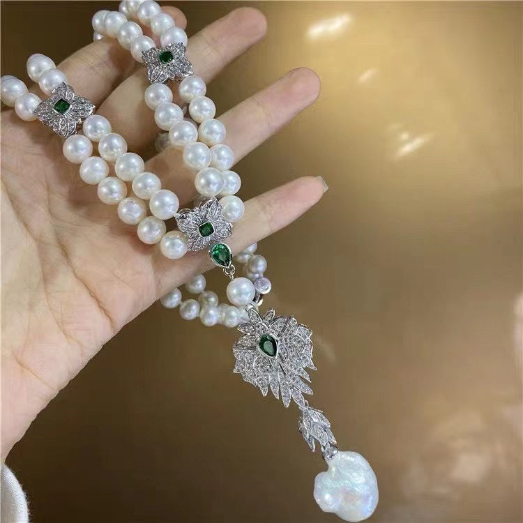 With Chain Necklace, Sweater Chain, Pearl Long, Small Fragrance,Clavicle Chain