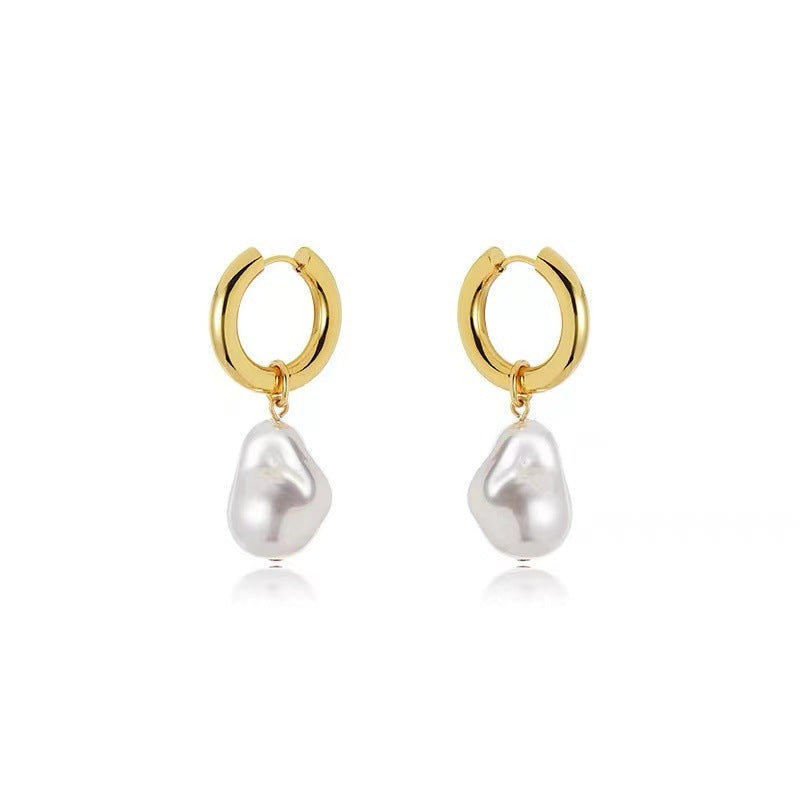 Baroque Pearl Earrings Women's Metal