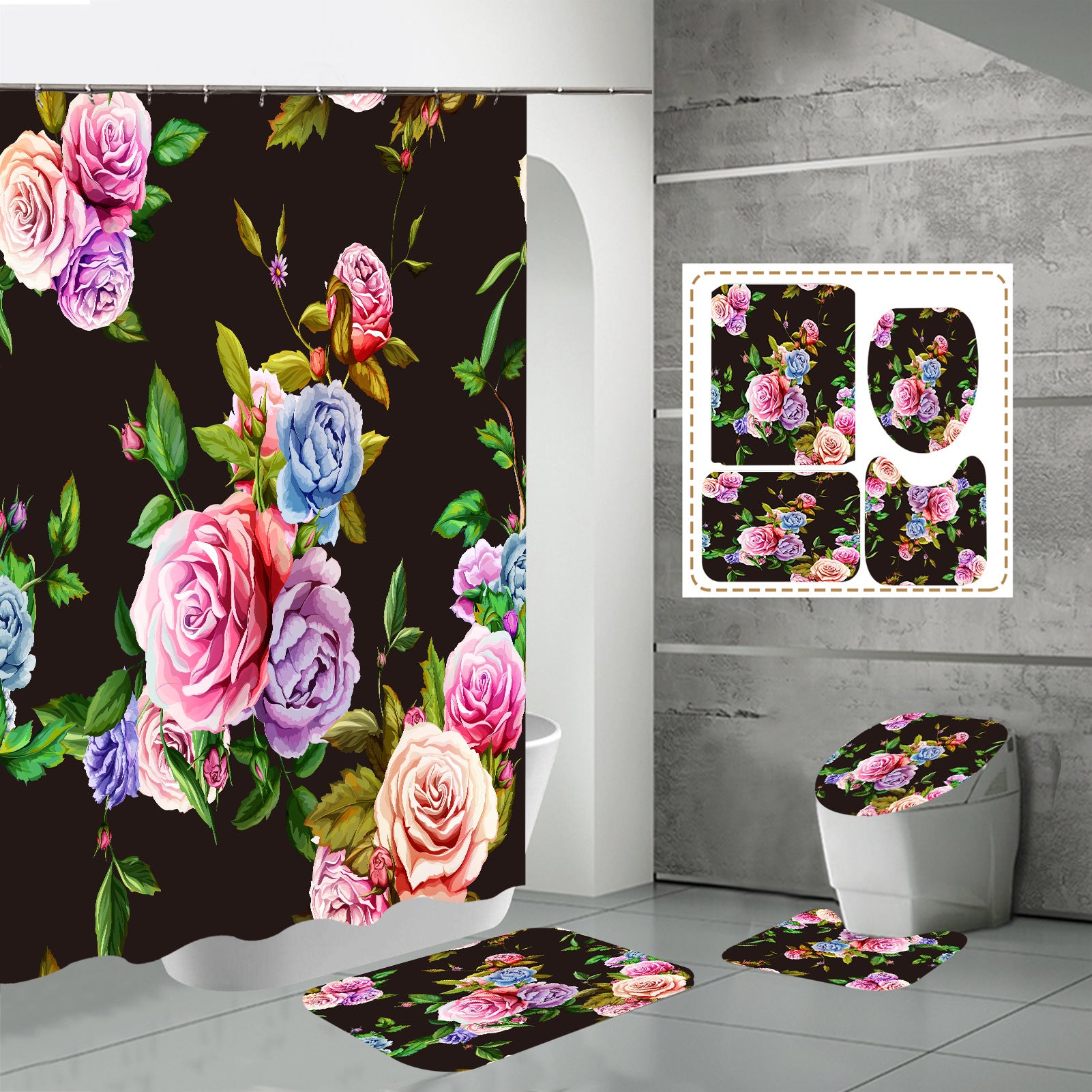 3D HD Digital Printing Bathroom Shower Curtain