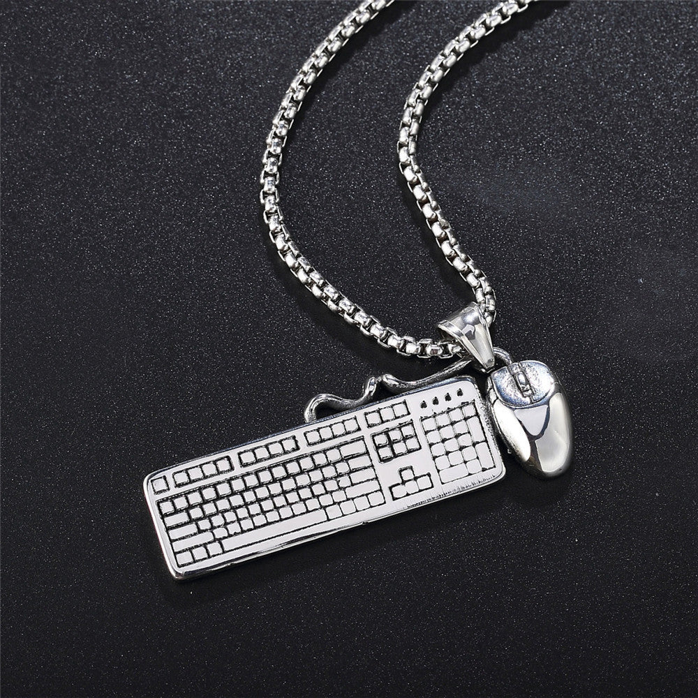 Vintage Mouse And Keyboard Titanium Steel Pendant Necklace