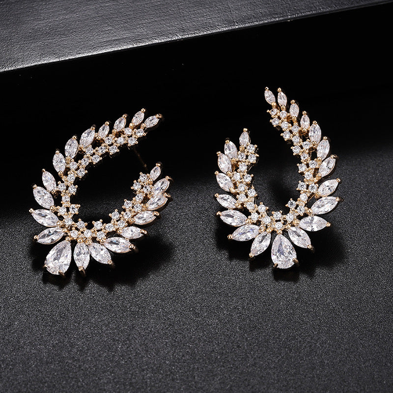 Exaggerated Micro-set Zircon Earrings With Stylish Copper Setting