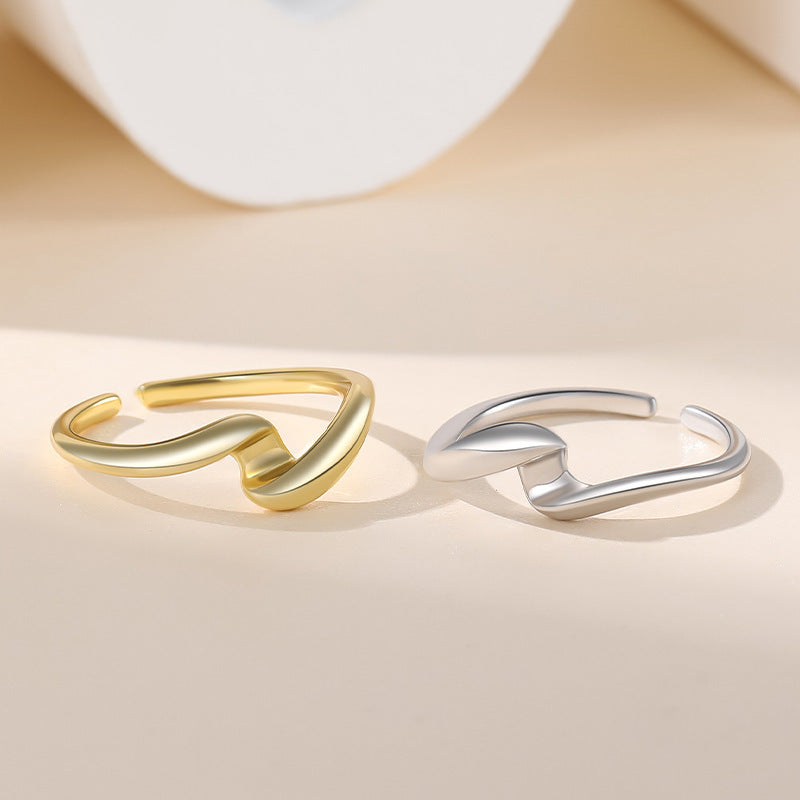 Irregular Water Ripple S925 Silver Ring Women