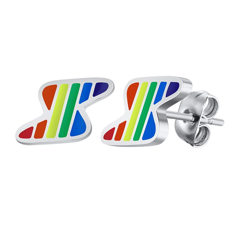 Six Color Rainbow Lightning Stud Earrings Simple And Small