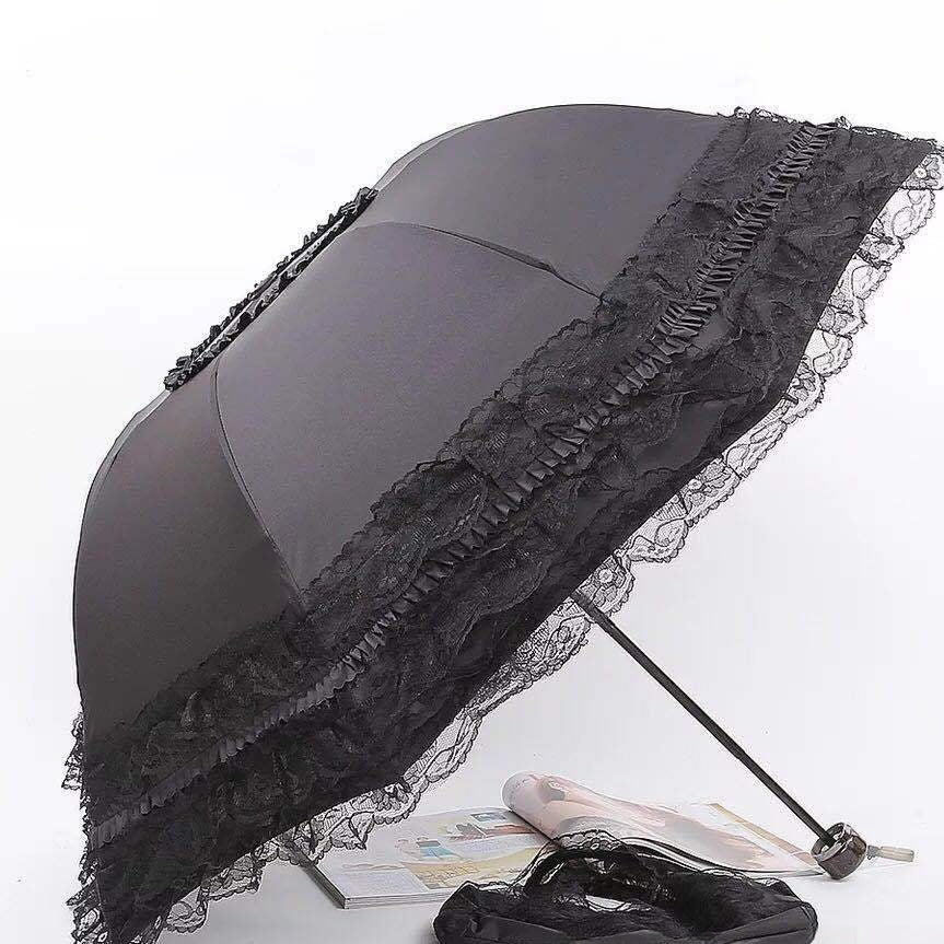 Vinyl Three Foldable Creative Double Layer Lace Umbrella