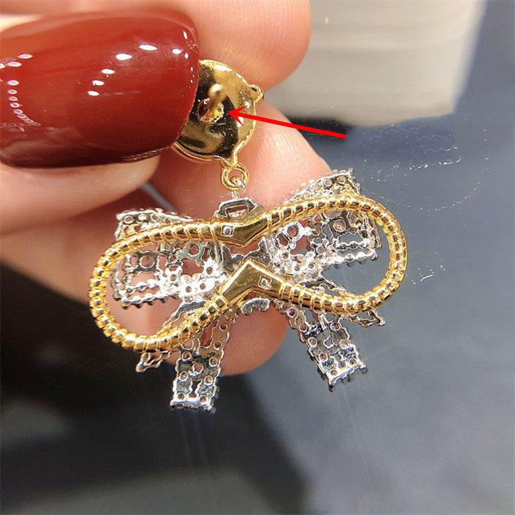 Round Face Slimming Bow Earrings Silver Needle Earrings