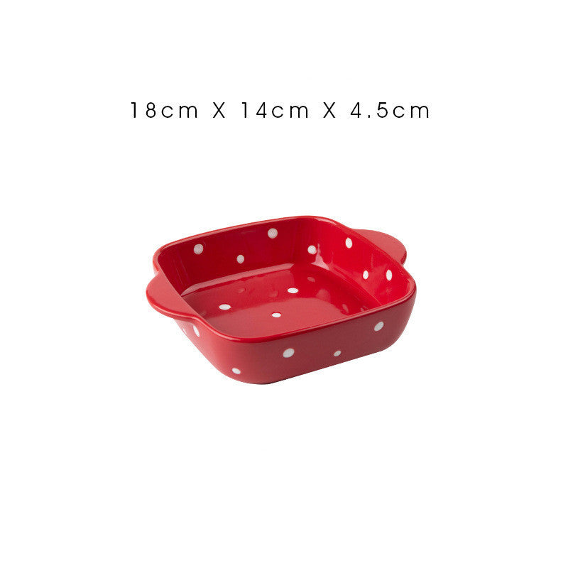 Ceramic Dot Cheese Baked Rice Plate Household Microwave Oven
