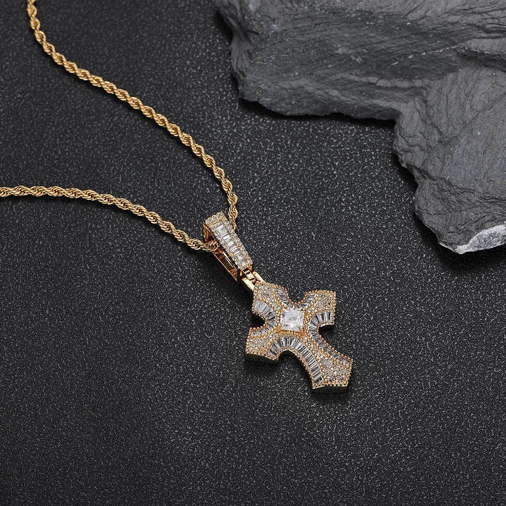 European Hip Hop Cross Pendant Zircon Necklace